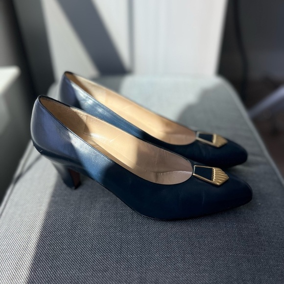 Salvatore Ferragamo - Vintage shoes pumps heels - navy blue - Size 8 1/2 - Picture 1 of 8